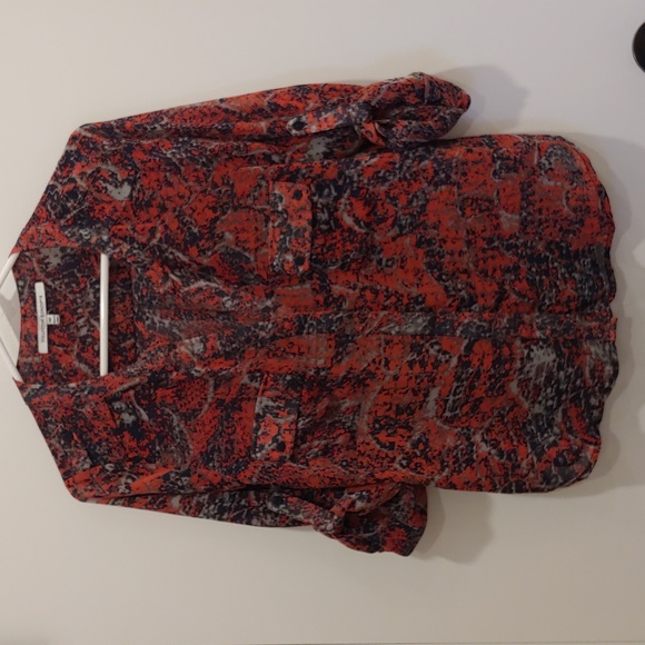 Collective concepts orange, blue, and grey button up top size medium pet… - Picture 1 of 8